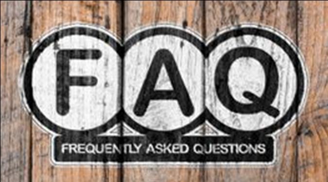 FAQ Frequently Asked Questions Black Print on a Brown Wooden Sigh Background section
